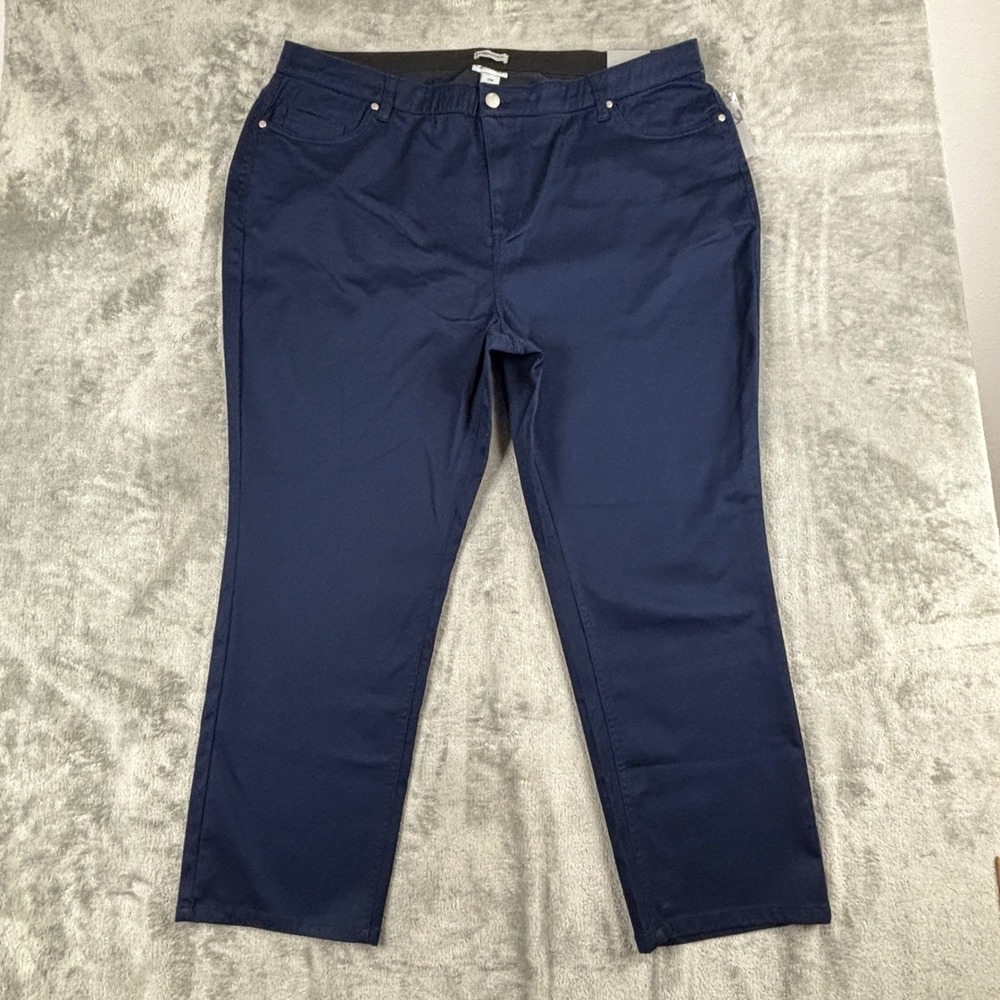 Catherines Sateen Stretch Comfort Waist Pants Womens 26W Navy Blue Straight Leg